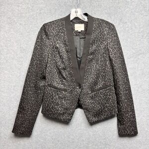 Ann Taylor LOFT Blazer Jacket Size 0 Black Gray Animal Print Leopard Fitted